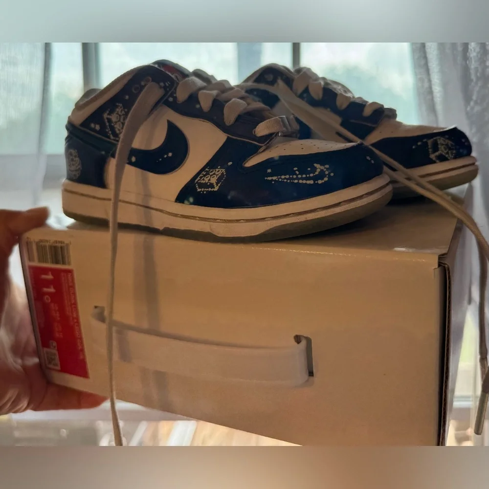 Kids Lego Nike Dunks Blue and White Low-Top Sneakers with Star Detail